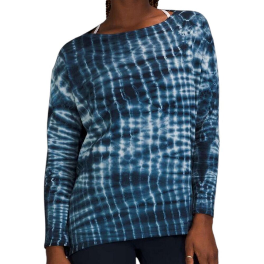 Lululemon Back In Action Long Sleeve Shirt Shibori Square Ocean Air True Navy L - Picture 2 of 9